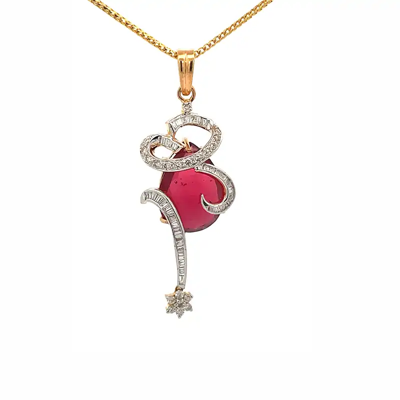 18K Gold Diamond Gemstone Pendant Set